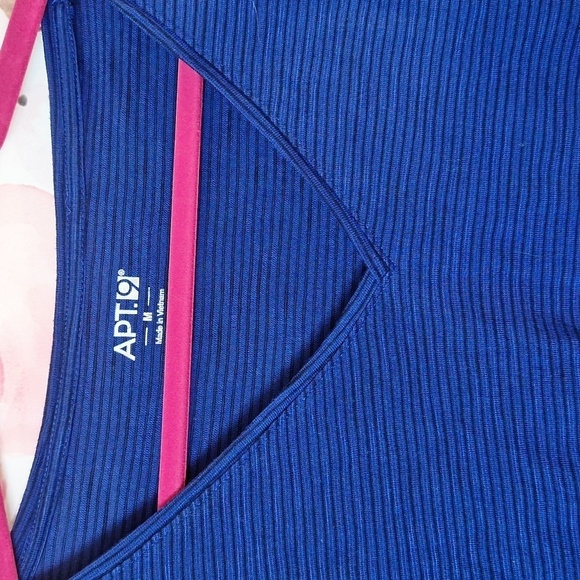 APT.9 COLD SHOULDER DRESS BLUE WITH BLACK STRIPES medium - Picture 3 of 4